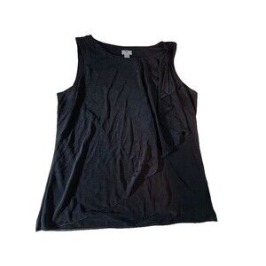Worthington Womens Sleeveless Faux Wrap Black Top Size L Fully Lined Side Ruffle